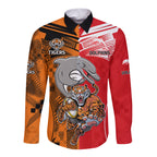 NRL Half Dolphins and Half Tigers Long Sleeve Button Shirt Sporty Style LT9