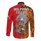 NRL Half Dolphins and Half Tigers Long Sleeve Button Shirt Sporty Style LT9