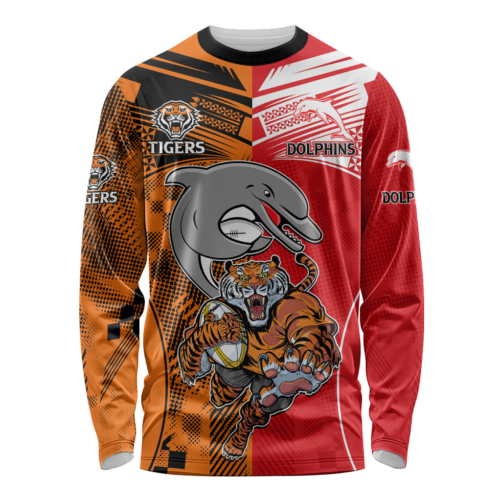 NRL Half Dolphins and Half Tigers Long Sleeve Shirt Sporty Style LT9
