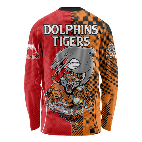 NRL Half Dolphins and Half Tigers Long Sleeve Shirt Sporty Style LT9