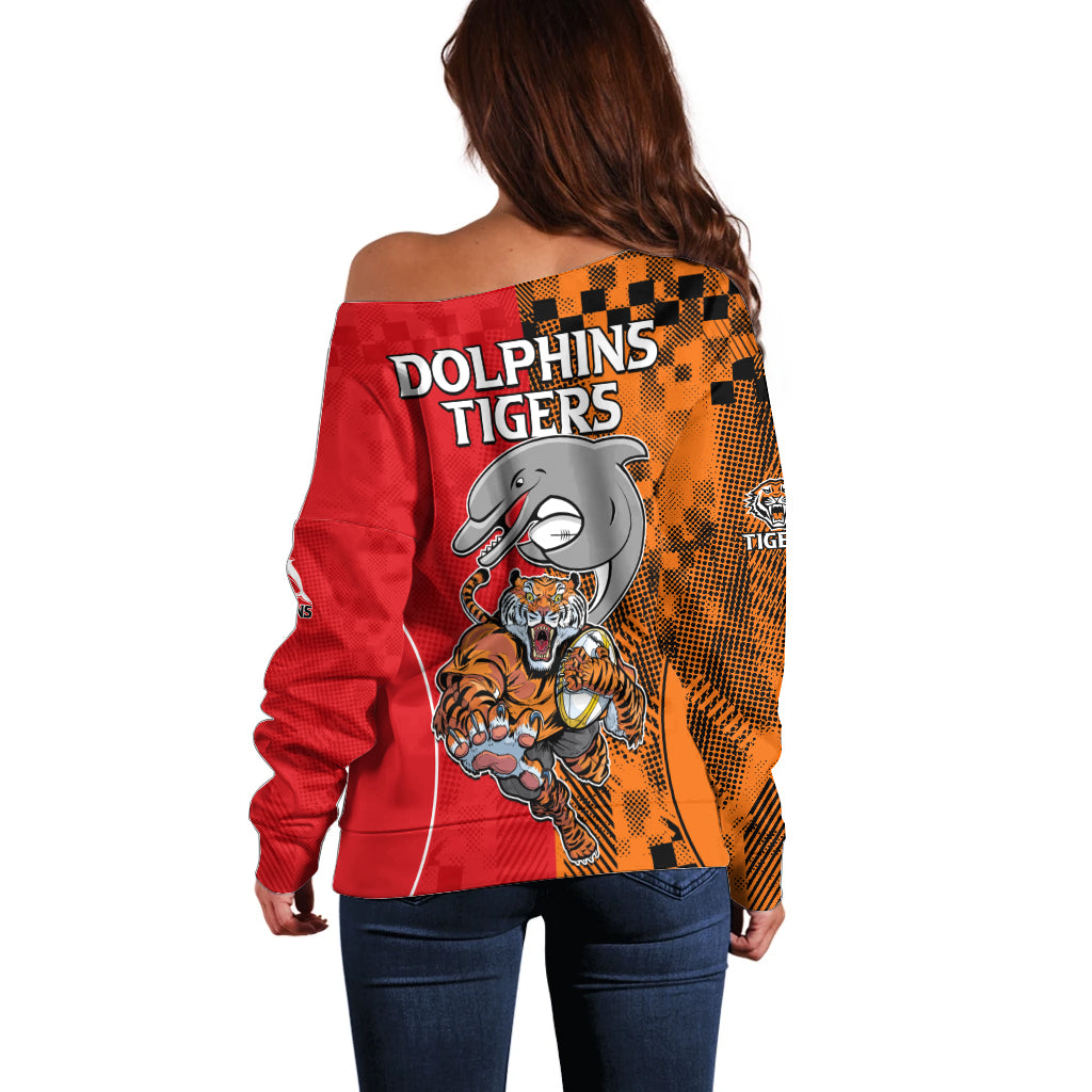 NRL Half Dolphins and Half Tigers Off Shoulder Sweater Sporty Style LT9