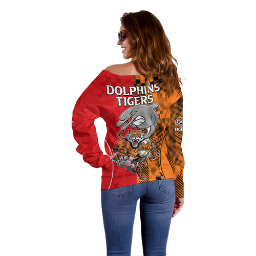 NRL Half Dolphins and Half Tigers Off Shoulder Sweater Sporty Style LT9
