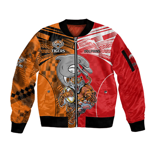 NRL Half Dolphins and Half Tigers Sleeve Zip Bomber Jacket Sporty Style LT9