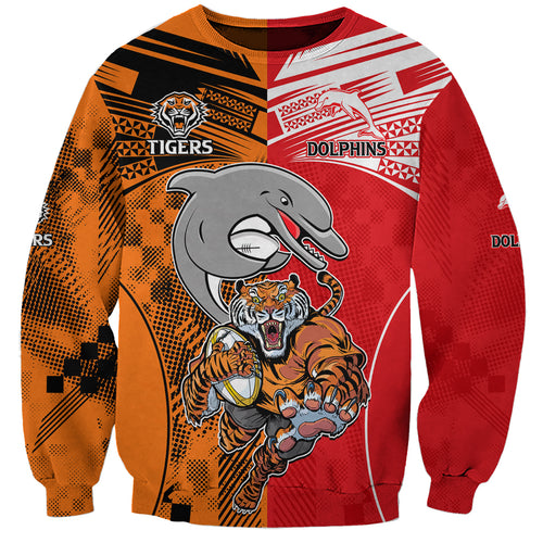 NRL Half Dolphins and Half Tigers Sweatshirt Sporty Style LT9
