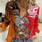 NRL Half Dolphins and Half Tigers Women Casual Shirt Sporty Style LT9