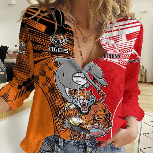 NRL Half Dolphins and Half Tigers Women Casual Shirt Sporty Style LT9