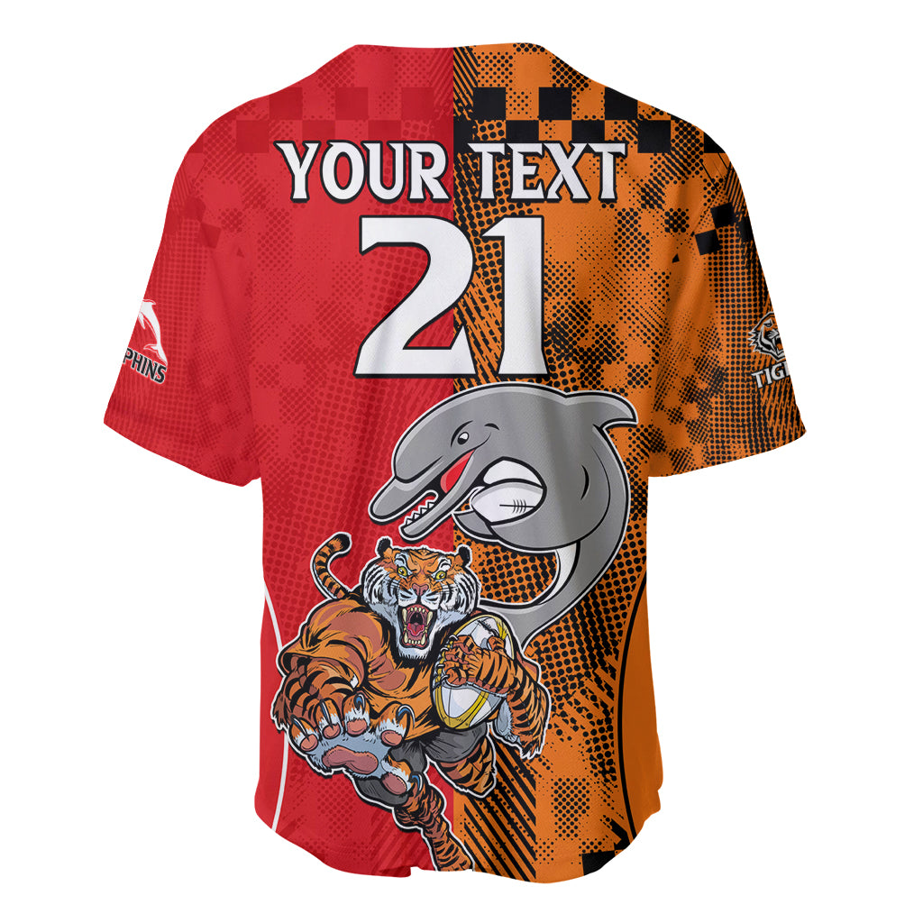 (Custom Text And Number) NRL Half Dolphins and Half Tigers Baseball Jersey Sporty Style LT9