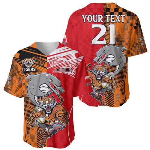 (Custom Text And Number) NRL Half Dolphins and Half Tigers Baseball Jersey Sporty Style LT9