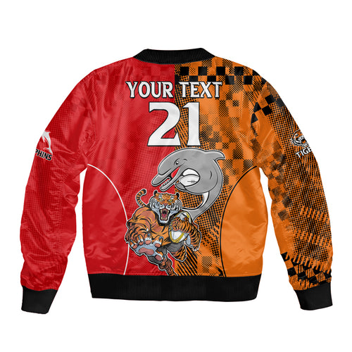 (Custom Text And Number) NRL Half Dolphins and Half Tigers Bomber Jacket Sporty Style LT9