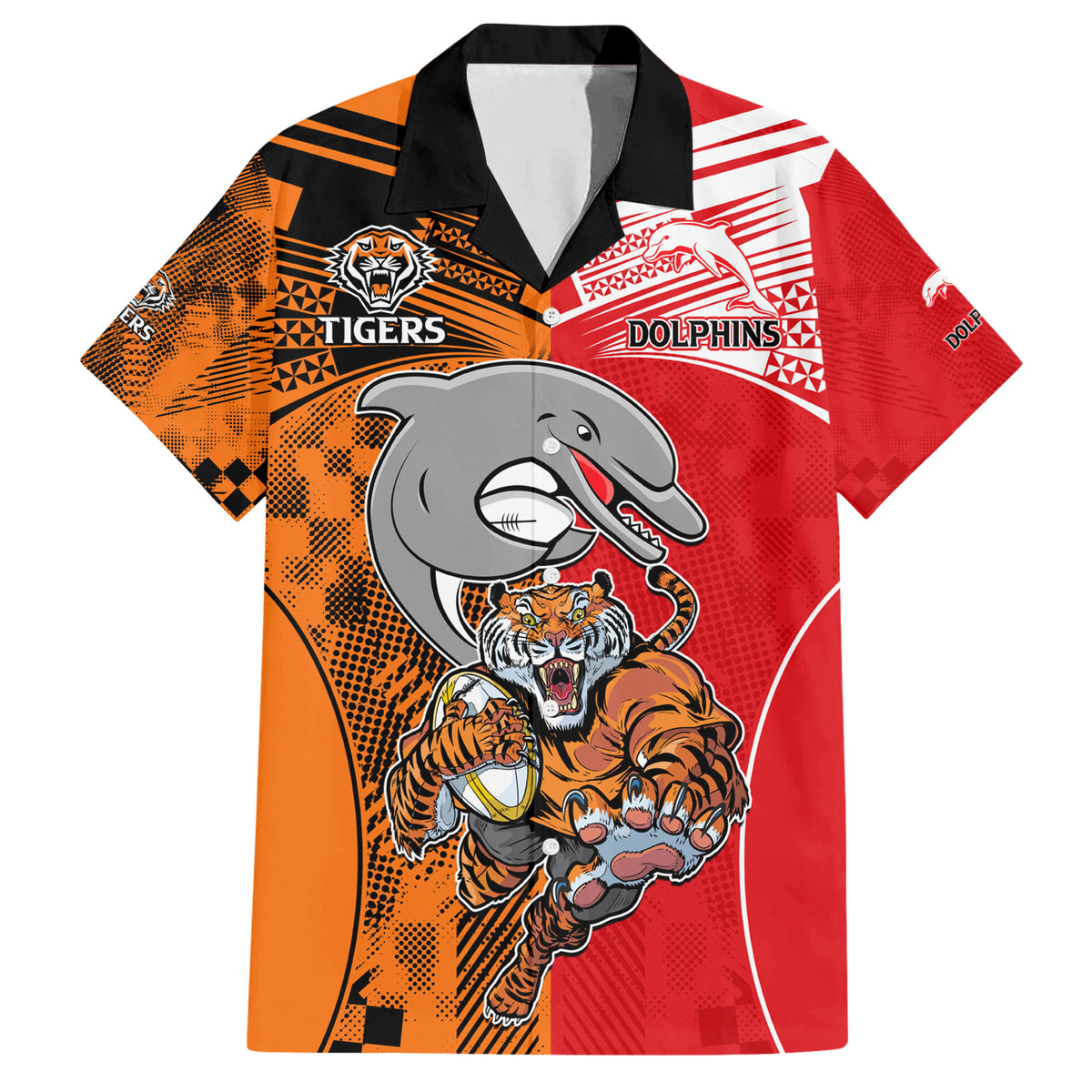 (Custom Text And Number) NRL Half Dolphins and Half Tigers Hawaiian Shirt Sporty Style LT9