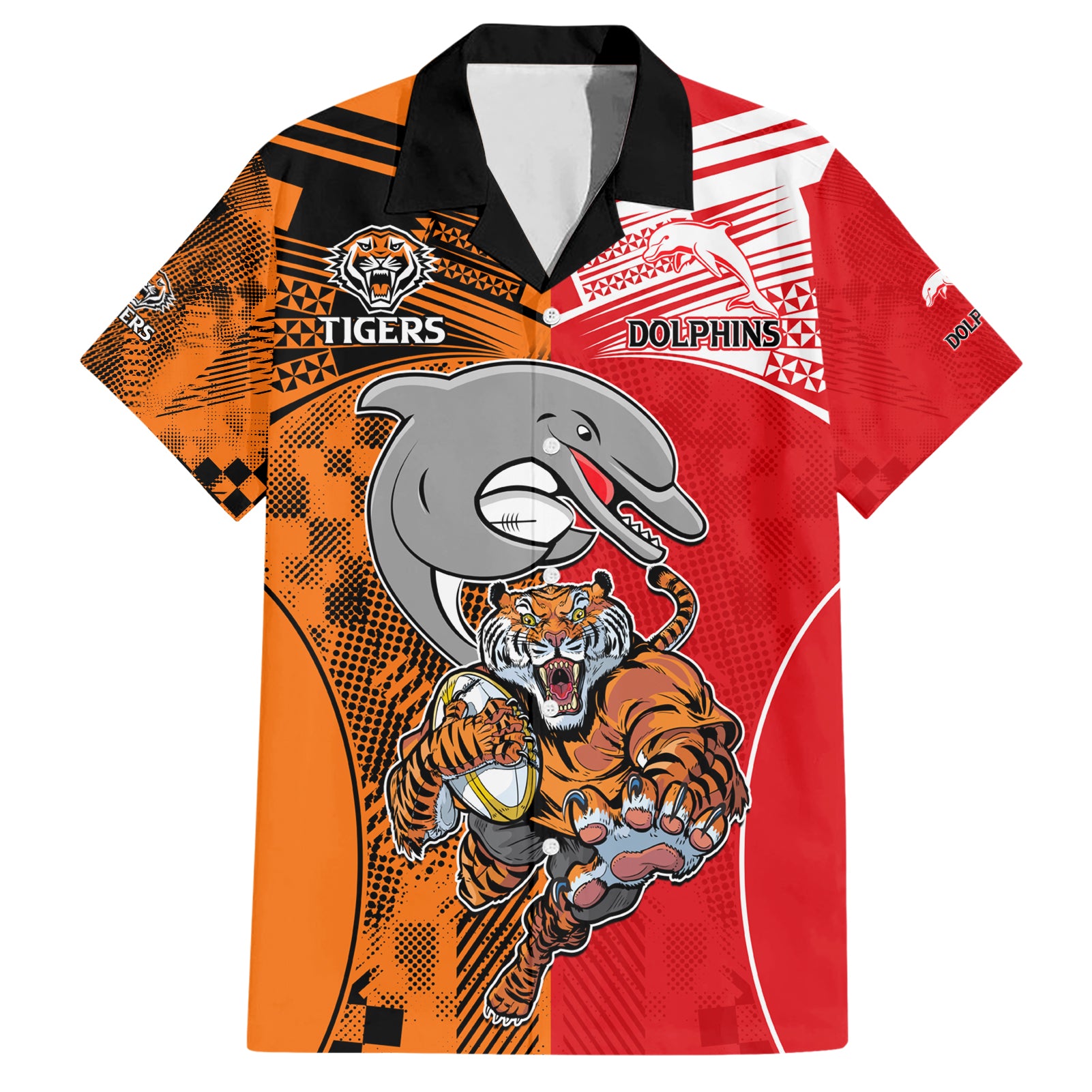(Custom Text And Number) NRL Half Dolphins and Half Tigers Hawaiian Shirt Sporty Style LT9
