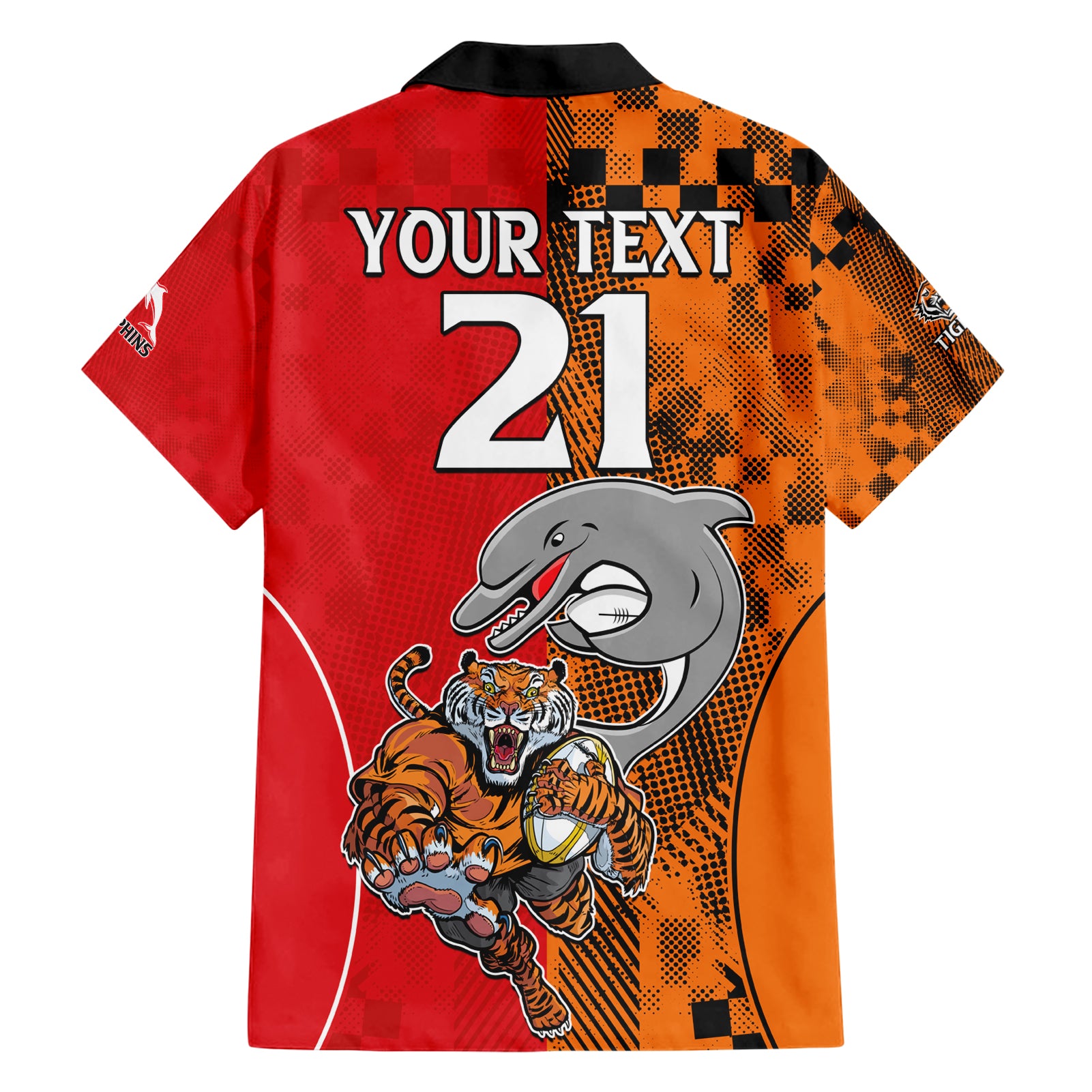 (Custom Text And Number) NRL Half Dolphins and Half Tigers Hawaiian Shirt Sporty Style LT9