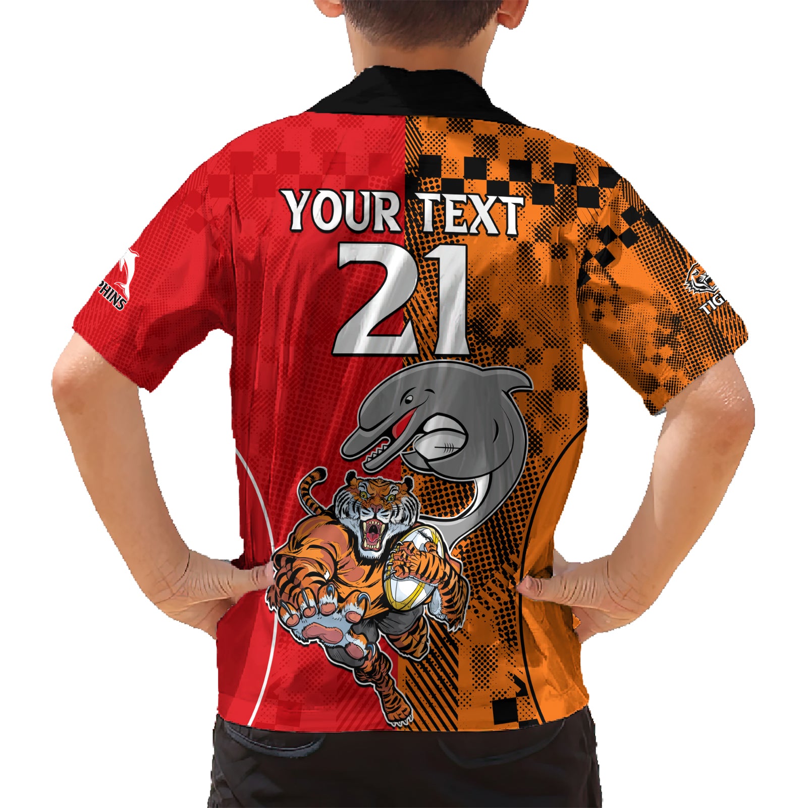 (Custom Text And Number) NRL Half Dolphins and Half Tigers Hawaiian Shirt Sporty Style LT9