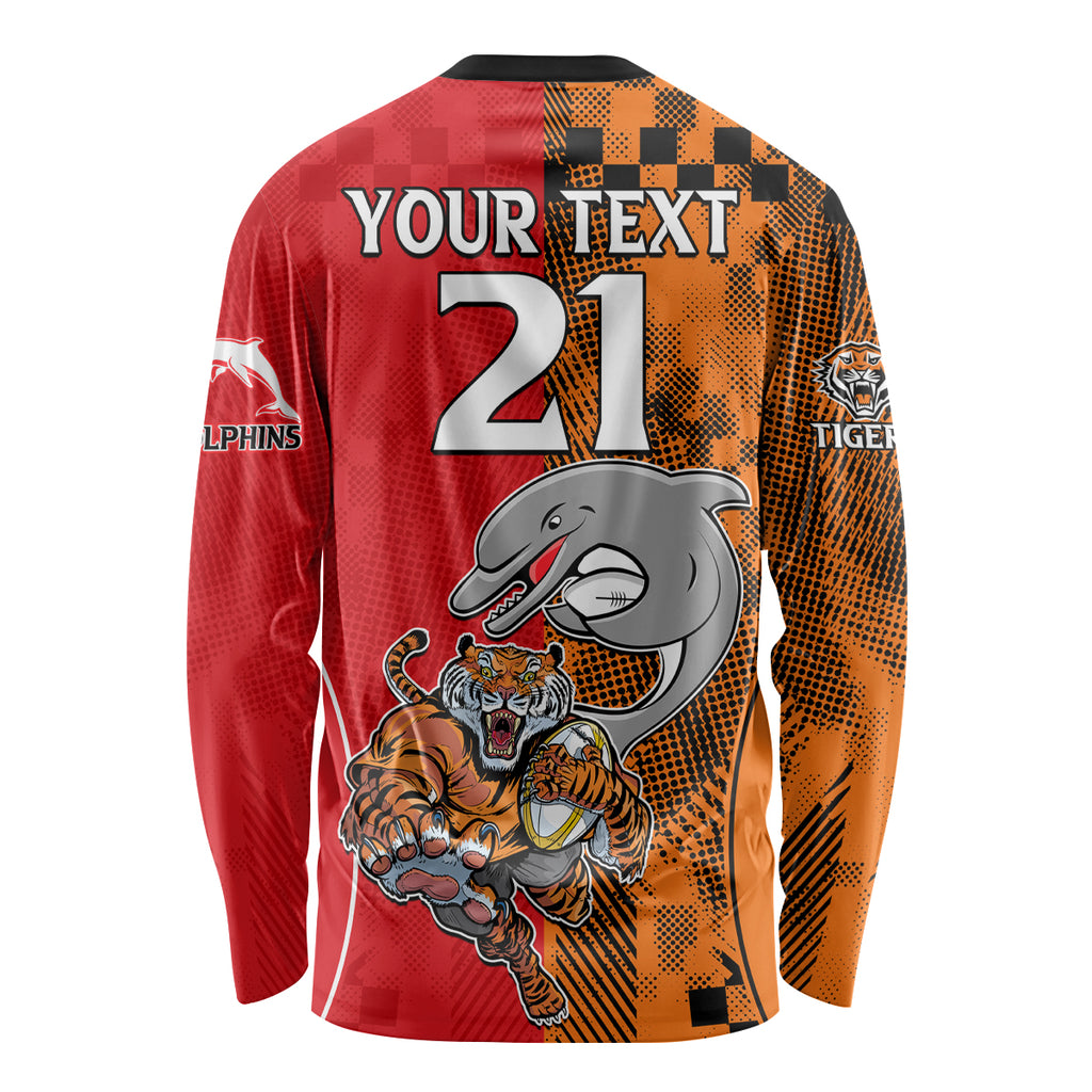 (Custom Text And Number) NRL Half Dolphins and Half Tigers Long Sleeve Shirt Sporty Style LT9