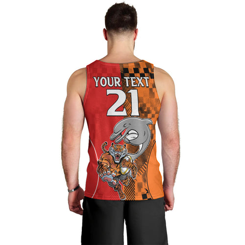 (Custom Text And Number) NRL Half Dolphins and Half Tigers Men Tank Top Sporty Style LT9