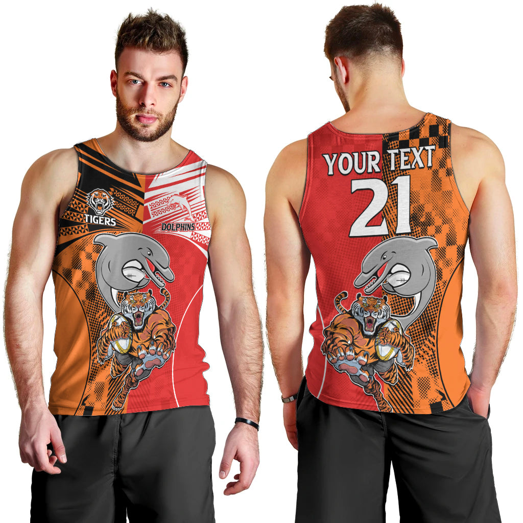 (Custom Text And Number) NRL Half Dolphins and Half Tigers Men Tank Top Sporty Style LT9