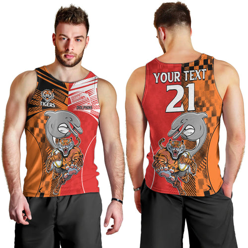 (Custom Text And Number) NRL Half Dolphins and Half Tigers Men Tank Top Sporty Style LT9