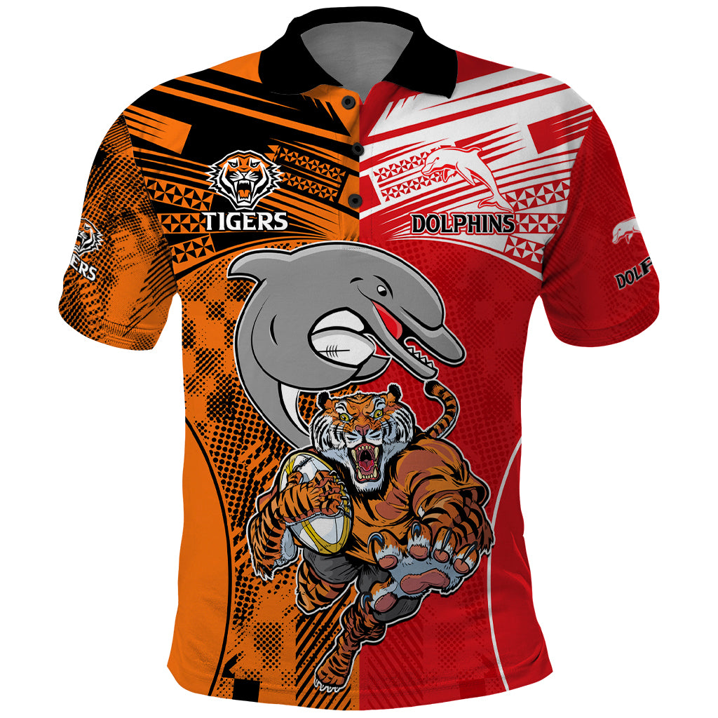(Custom Text And Number) NRL Half Dolphins and Half Tigers Polo Shirt Sporty Style LT9