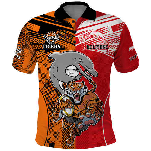 (Custom Text And Number) NRL Half Dolphins and Half Tigers Polo Shirt Sporty Style LT9