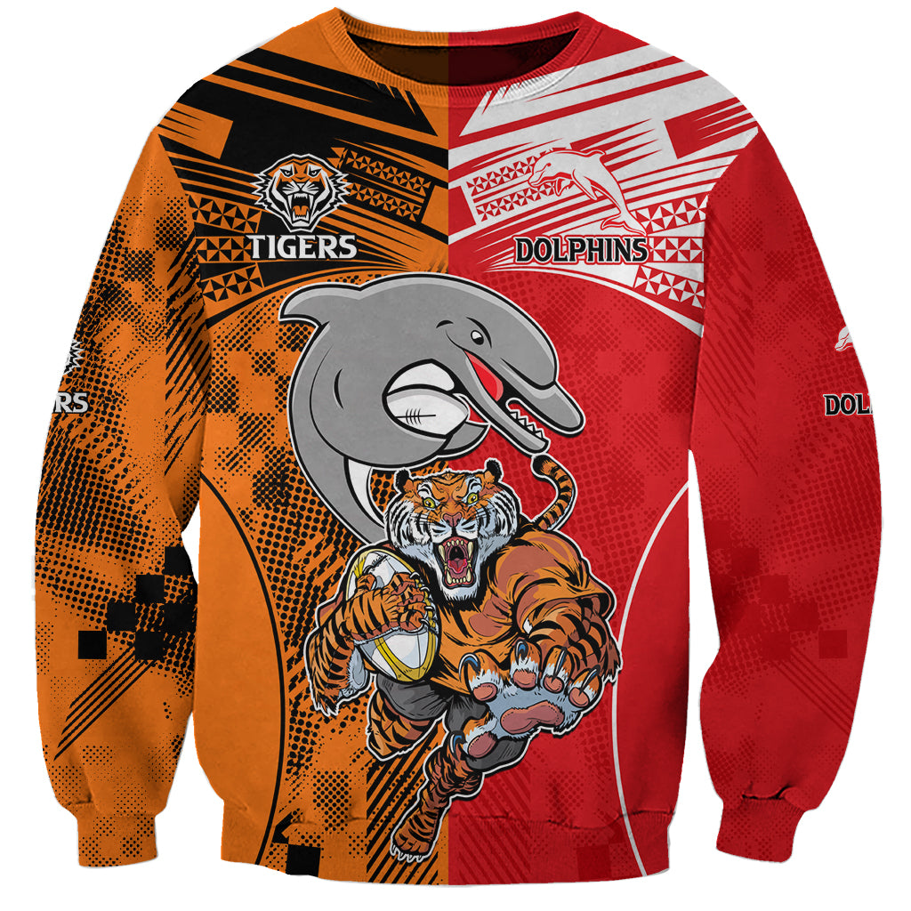 (Custom Text And Number) NRL Half Dolphins and Half Tigers Sweatshirt Sporty Style LT9