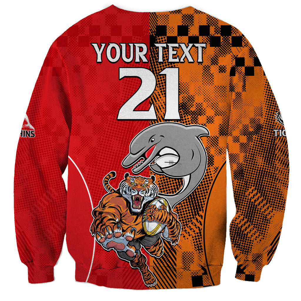 (Custom Text And Number) NRL Half Dolphins and Half Tigers Sweatshirt Sporty Style LT9
