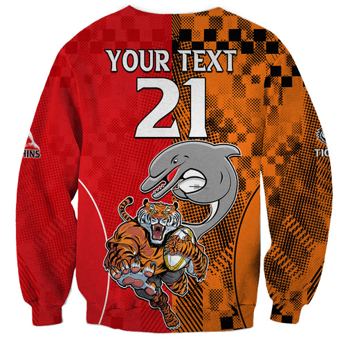 (Custom Text And Number) NRL Half Dolphins and Half Tigers Sweatshirt Sporty Style LT9