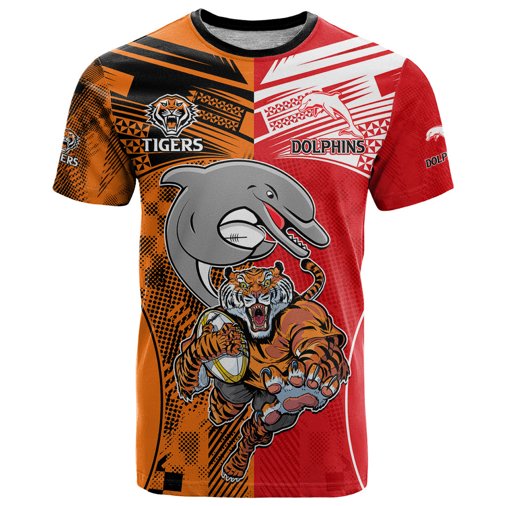 (Custom Text And Number) NRL Half Dolphins and Half Tigers T Shirt Sporty Style LT9