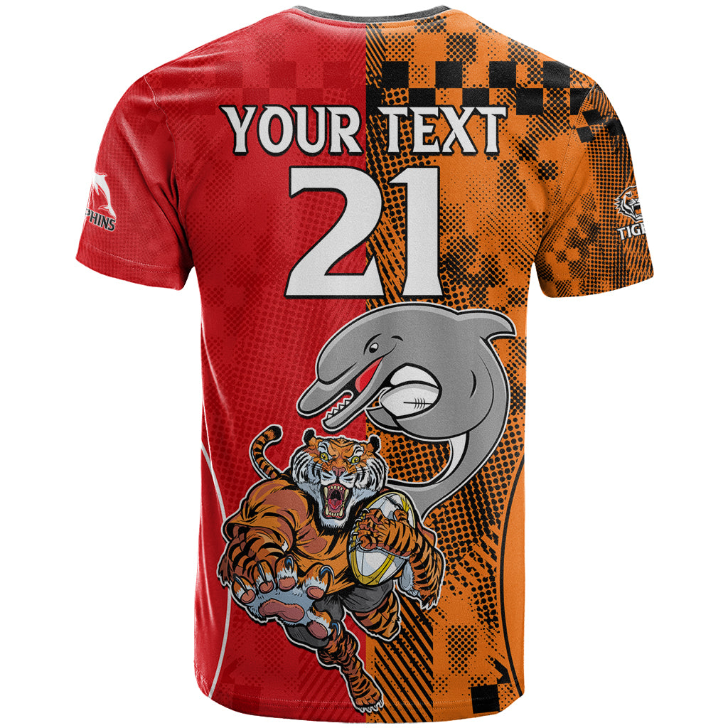 (Custom Text And Number) NRL Half Dolphins and Half Tigers T Shirt Sporty Style LT9