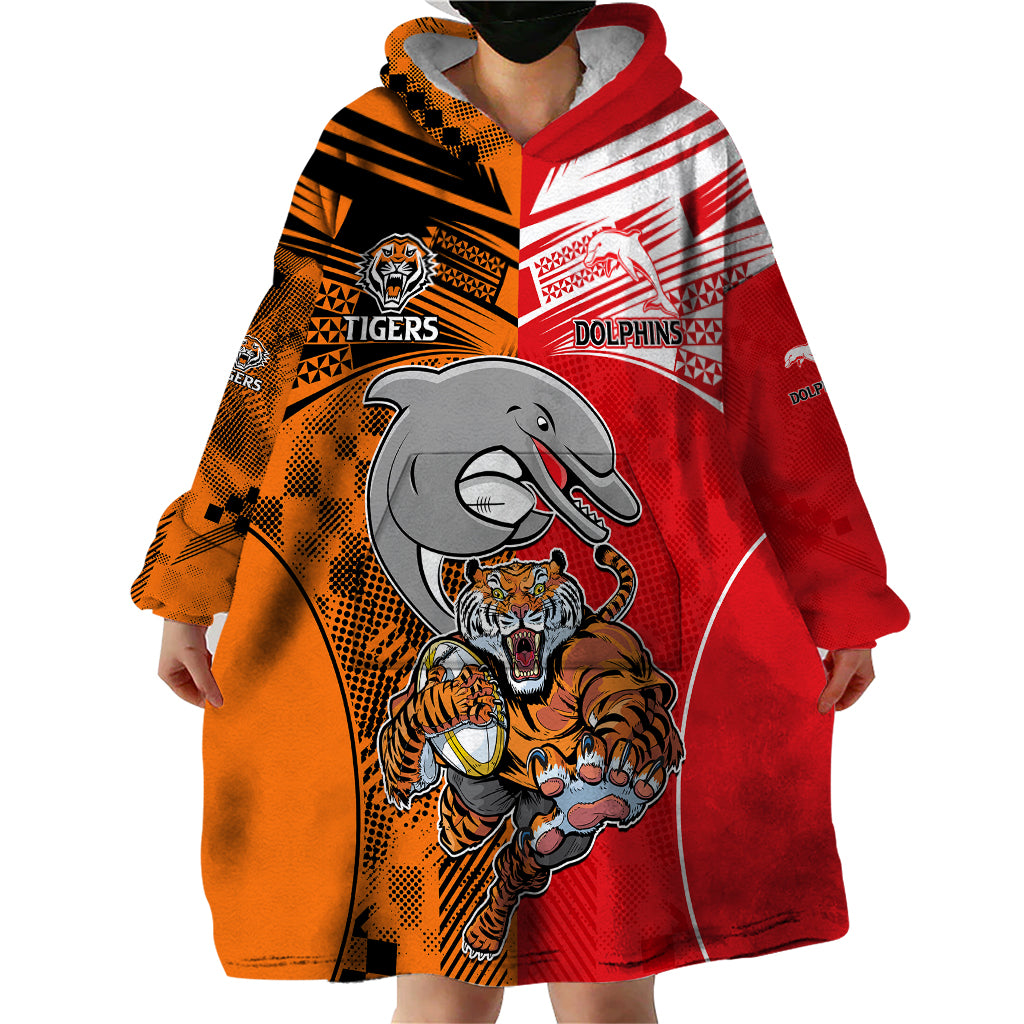 custom-text-and-number-nrl-half-dolphins-and-half-tigers-wearable-blanket-hoodie-sporty-style