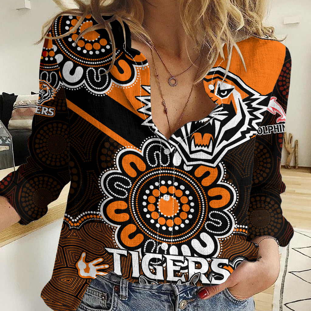 NRL Wests Tigers Combine Dolphins Rugby Women Casual Shirt Aboriginal Vibe LT9