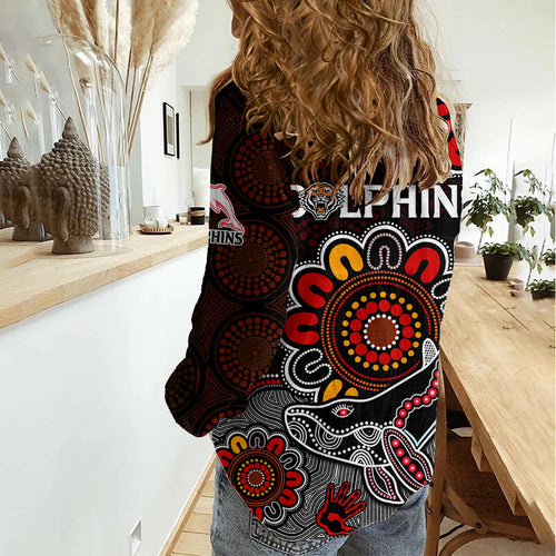 NRL Wests Tigers Combine Dolphins Rugby Women Casual Shirt Aboriginal Vibe LT9