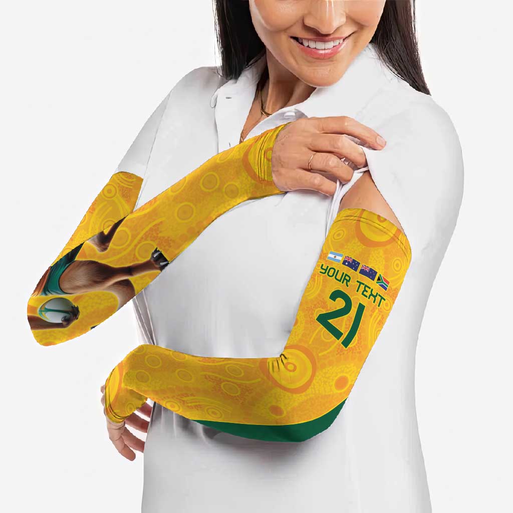 Australia Rugby Custom Arm Sleeves Glory Be To Wallabies Aboriginal Motif - Aussie Hoodie