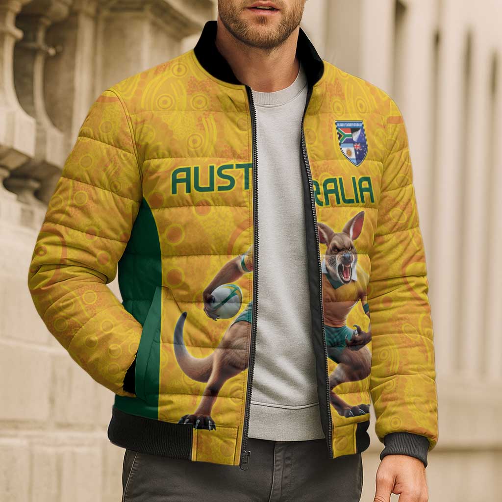 Australia Rugby Custom Bomber Puffer Jacket Glory Be To Wallabies Aboriginal Motif - Aussie Hoodie