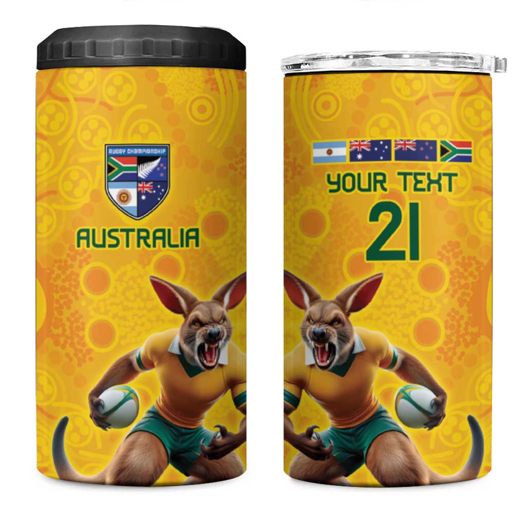 Australia Rugby Custom 4 in 1 Can Cooler Tumbler Glory Be To Wallabies Aboriginal Motif - Aussie Hoodie