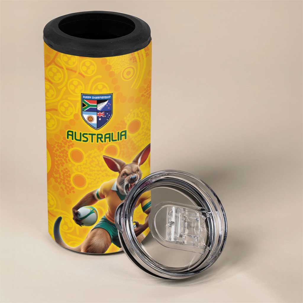 Australia Rugby Custom 4 in 1 Can Cooler Tumbler Glory Be To Wallabies Aboriginal Motif - Aussie Hoodie