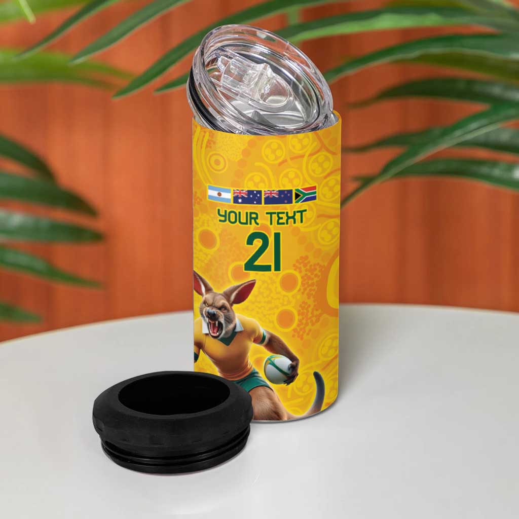 Australia Rugby Custom 4 in 1 Can Cooler Tumbler Glory Be To Wallabies Aboriginal Motif - Aussie Hoodie