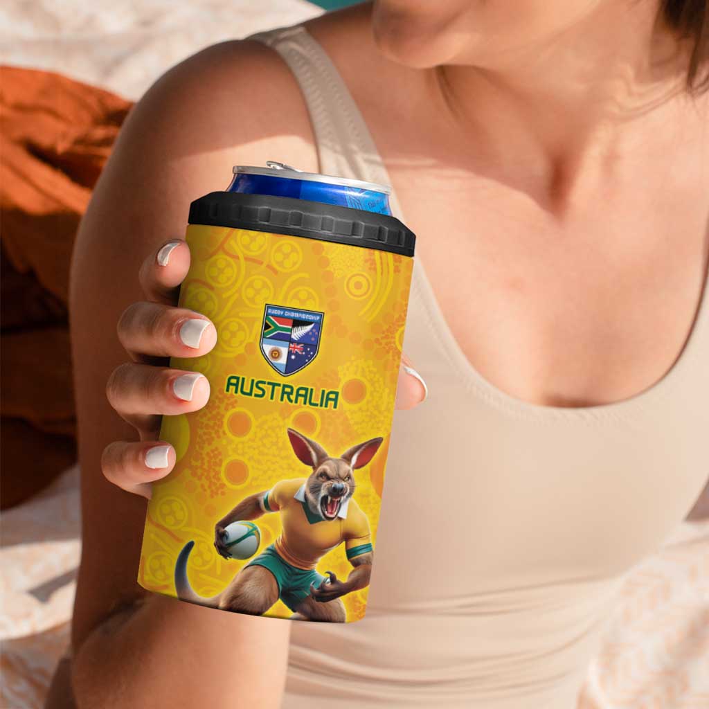 Australia Rugby Custom 4 in 1 Can Cooler Tumbler Glory Be To Wallabies Aboriginal Motif - Aussie Hoodie