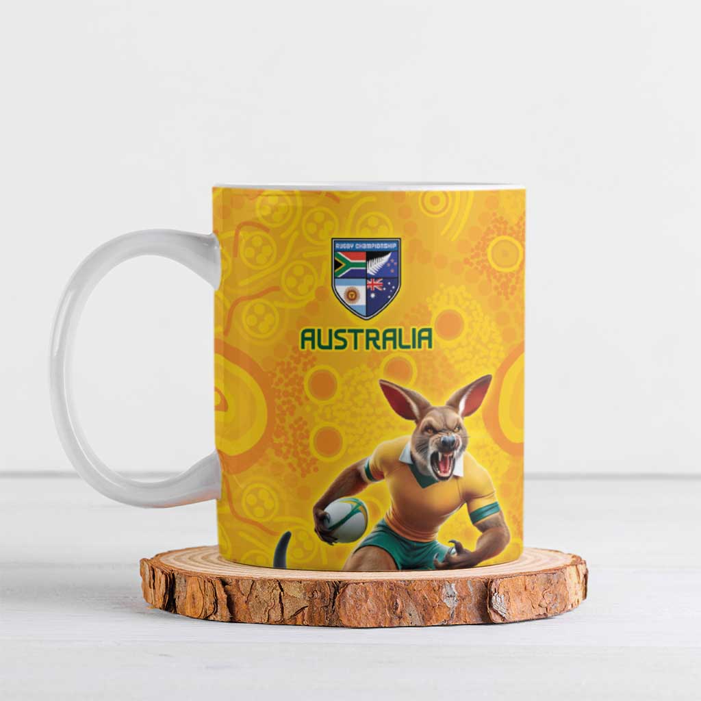 Australia Rugby Custom Ceramic Mug Glory Be To Wallabies Aboriginal Motif - Aussie Hoodie