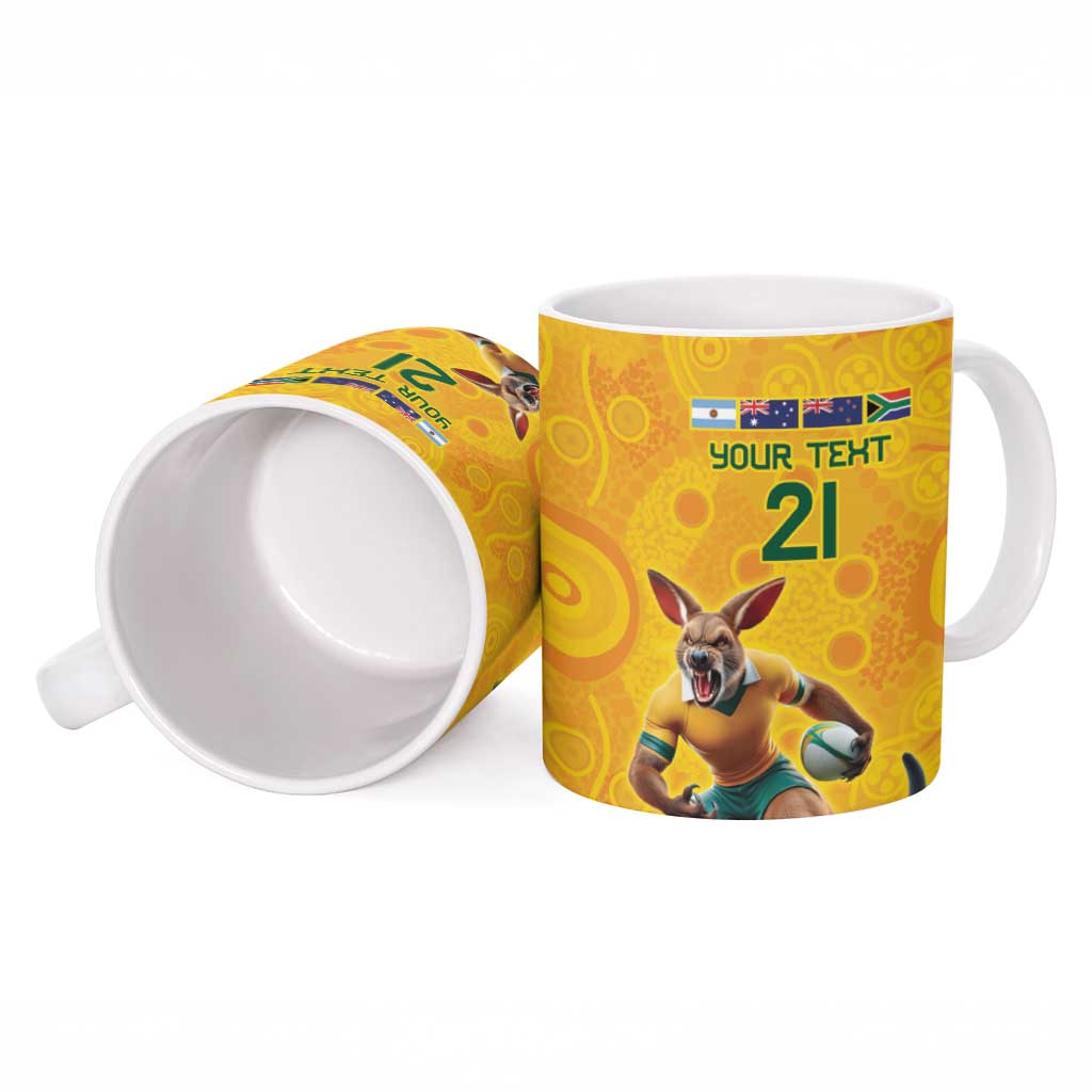 Australia Rugby Custom Ceramic Mug Glory Be To Wallabies Aboriginal Motif - Aussie Hoodie