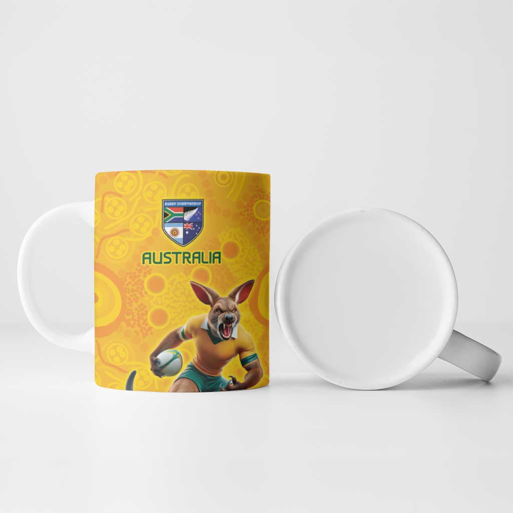 Australia Rugby Custom Ceramic Mug Glory Be To Wallabies Aboriginal Motif - Aussie Hoodie