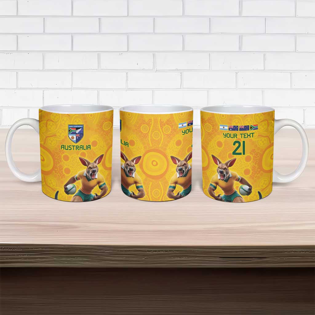Australia Rugby Custom Ceramic Mug Glory Be To Wallabies Aboriginal Motif - Aussie Hoodie