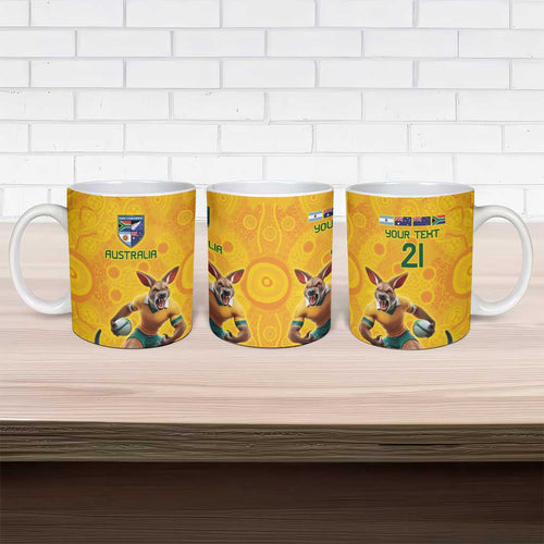 Australia Rugby Custom Ceramic Mug Glory Be To Wallabies Aboriginal Motif - Aussie Hoodie