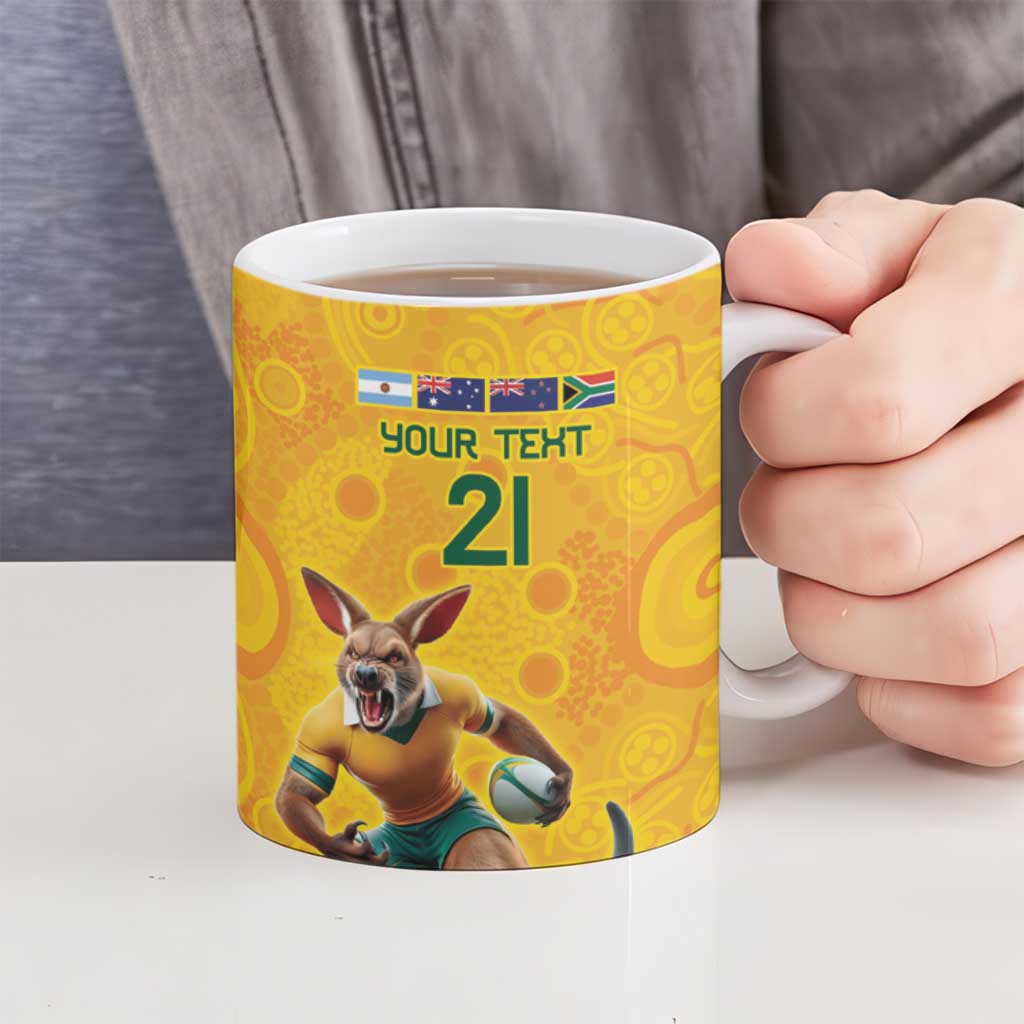Australia Rugby Custom Ceramic Mug Glory Be To Wallabies Aboriginal Motif - Aussie Hoodie