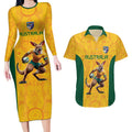 Australia Rugby Custom Couples Matching Long Sleeve Bodycon Dress and Hawaiian Shirt Glory Be To Wallabies Aboriginal Motif - Aussie Hoodie