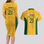 Australia Rugby Custom Couples Matching Long Sleeve Bodycon Dress and Hawaiian Shirt Glory Be To Wallabies Aboriginal Motif - Aussie Hoodie