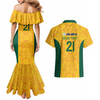 Australia Rugby Custom Couples Matching Mermaid Dress and Hawaiian Shirt Glory Be To Wallabies Aboriginal Motif - Aussie Hoodie