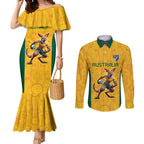 Australia Rugby Custom Couples Matching Mermaid Dress and Long Sleeve Button Shirt Glory Be To Wallabies Aboriginal Motif - Aussie Hoodie