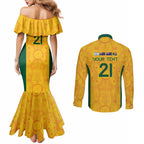 Australia Rugby Custom Couples Matching Mermaid Dress and Long Sleeve Button Shirt Glory Be To Wallabies Aboriginal Motif - Aussie Hoodie