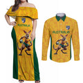 Australia Rugby Custom Couples Matching Off Shoulder Maxi Dress and Long Sleeve Button Shirt Glory Be To Wallabies Aboriginal Motif - Aussie Hoodie