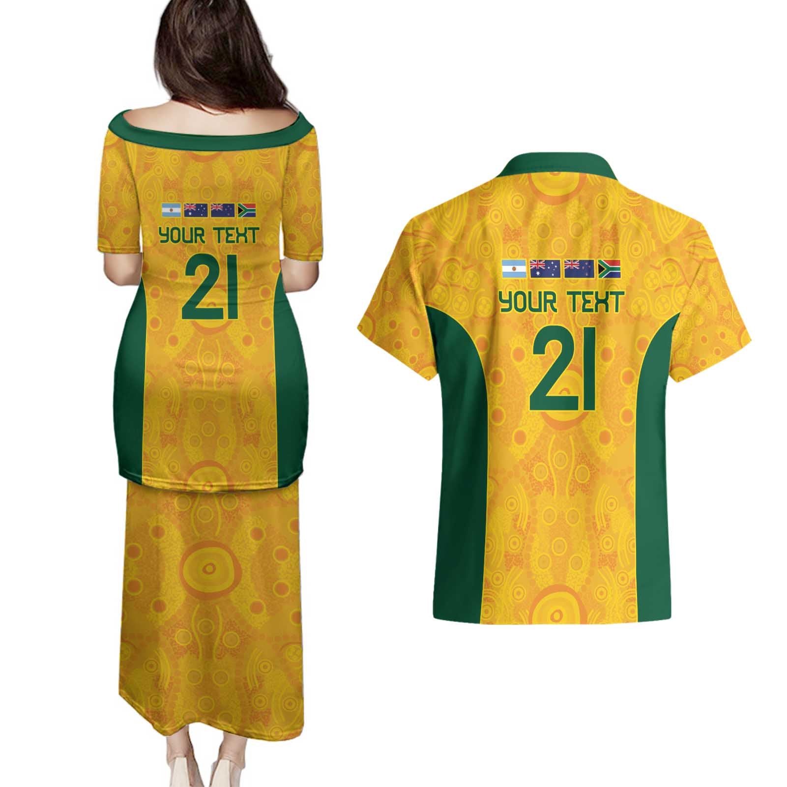 Australia Rugby Custom Couples Matching Puletasi and Hawaiian Shirt Glory Be To Wallabies Aboriginal Motif - Aussie Hoodie